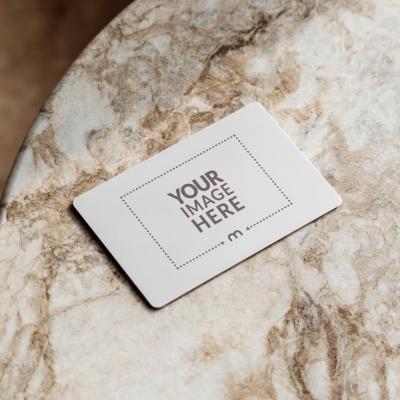 Rounded Corner Business Card Mockup on Marble Surface