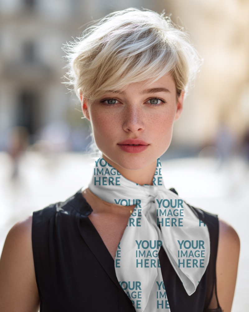 Scarf Mockup on European Model Standing Outdoor preview image