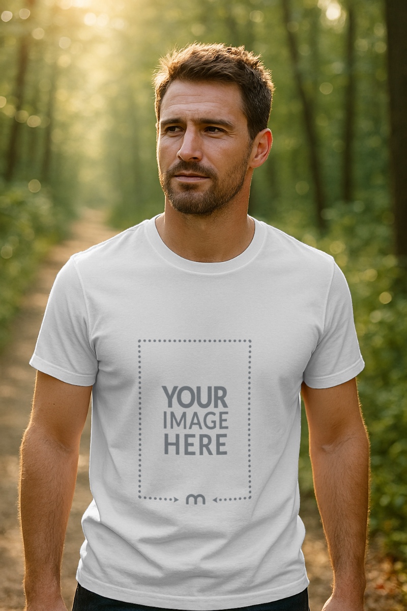 T-Shirt Mockup on Hiker for Outdoor Apparel Design preview image
