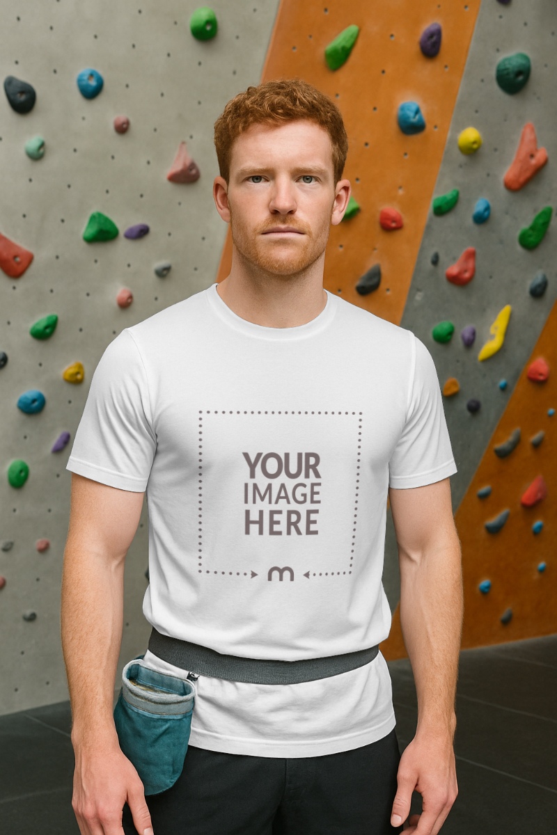 T-Shirt Mockup on Rock Climber for Mountain Sportswear preview image