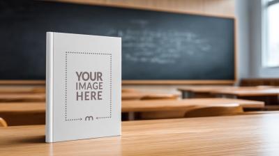Book Cover Mockup on Classroom Table for Academic Textbook