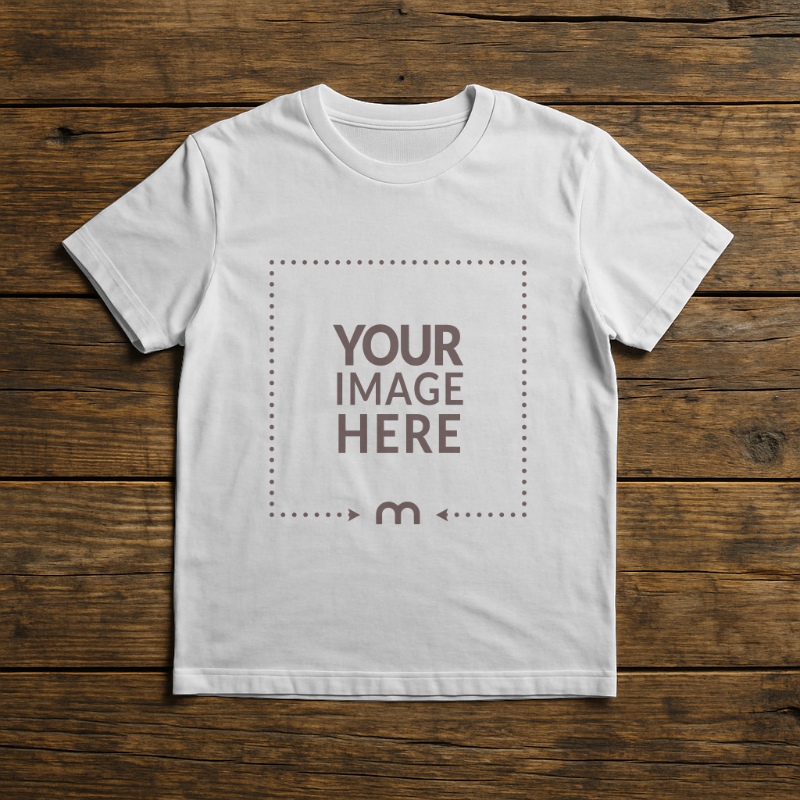 Kids T-Shirt Mockup on Wooden Table - Top View preview image