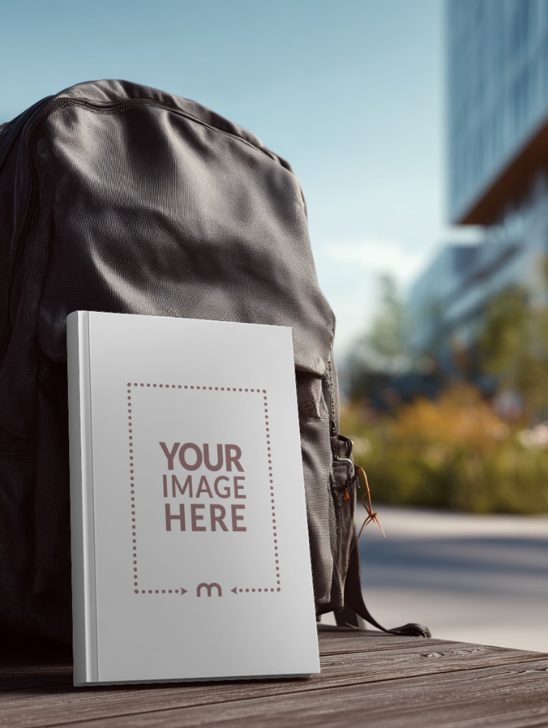 Paperback Book Cover Mockup in Backpack preview image