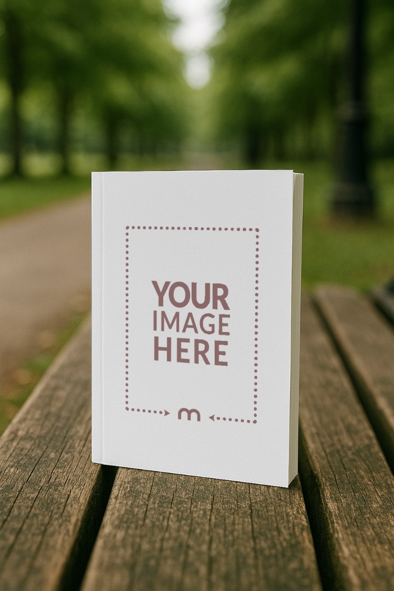 Paperback Book Cover Mockup on Wooden Bench preview image