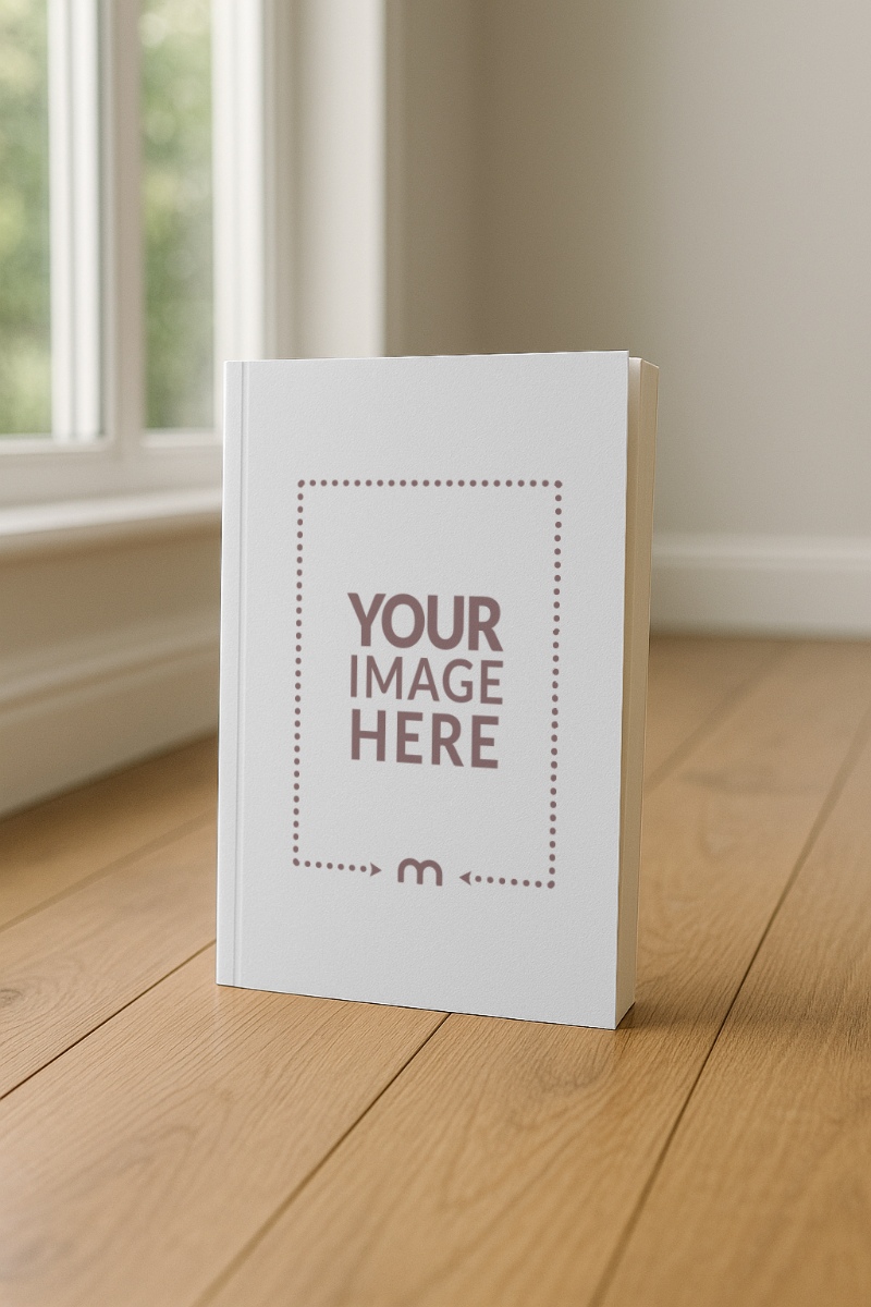 Paperback Book Cover Mockup on Wooden Floor preview image