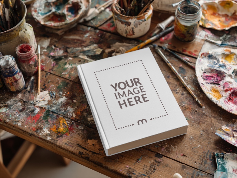 Paperback Book Cover Mockup on Painters Table preview image