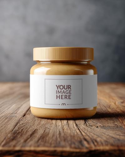 Peanut Butter Jar Label Mockup on Table for Organic Products