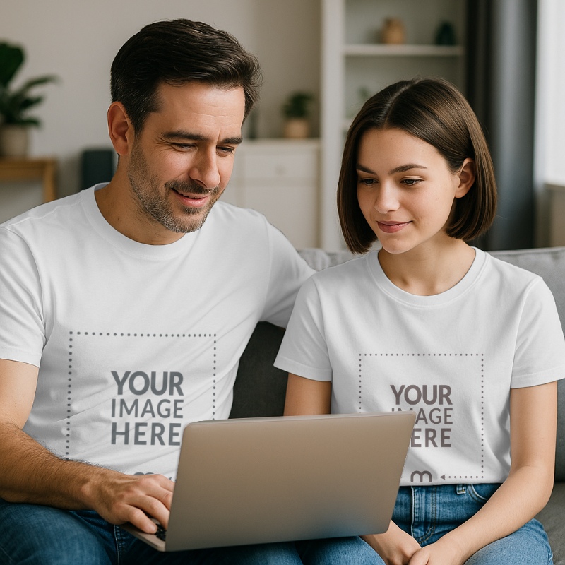 T-Shirt Mockup on Father and Daughter for Family-Themed Apparels preview image