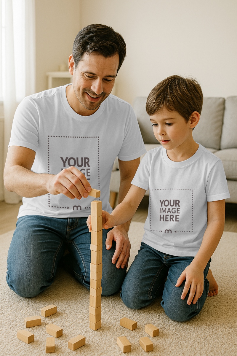 T-Shirt Mockup on Father and Son Playing preview image