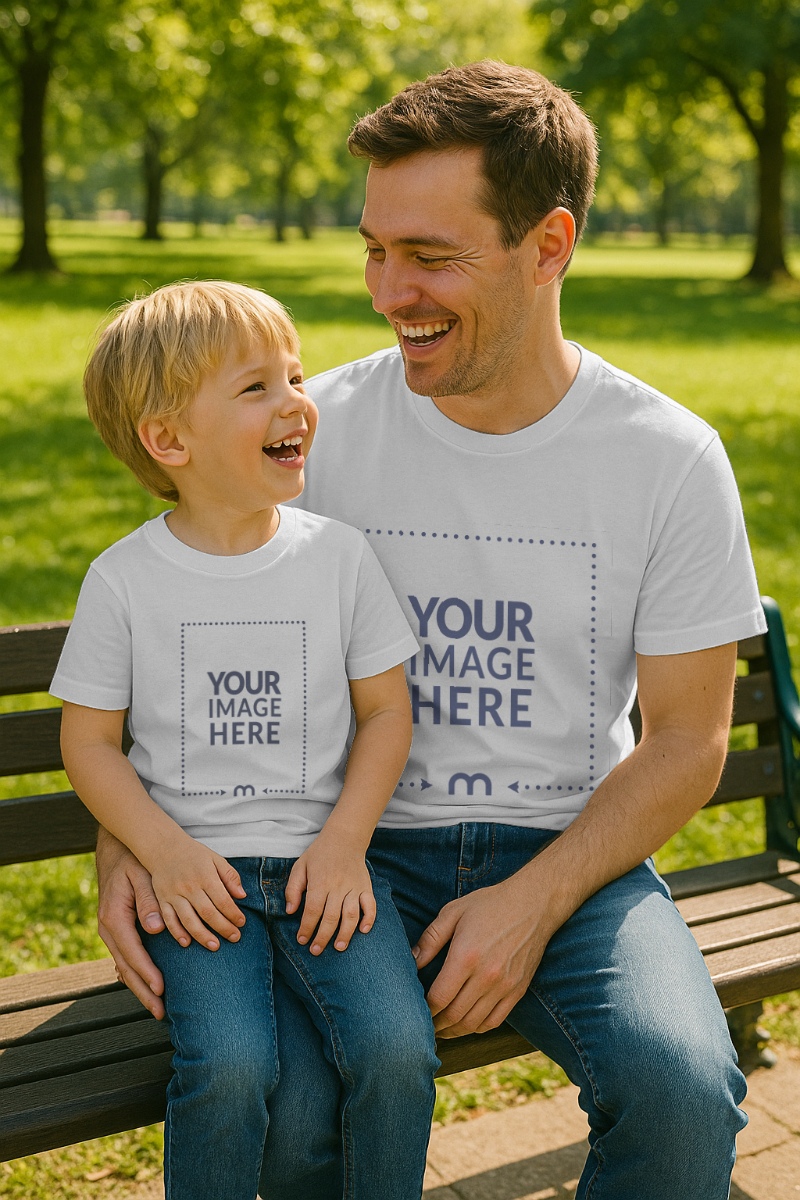 T-Shirt Mockup on Father and Son at Park preview image