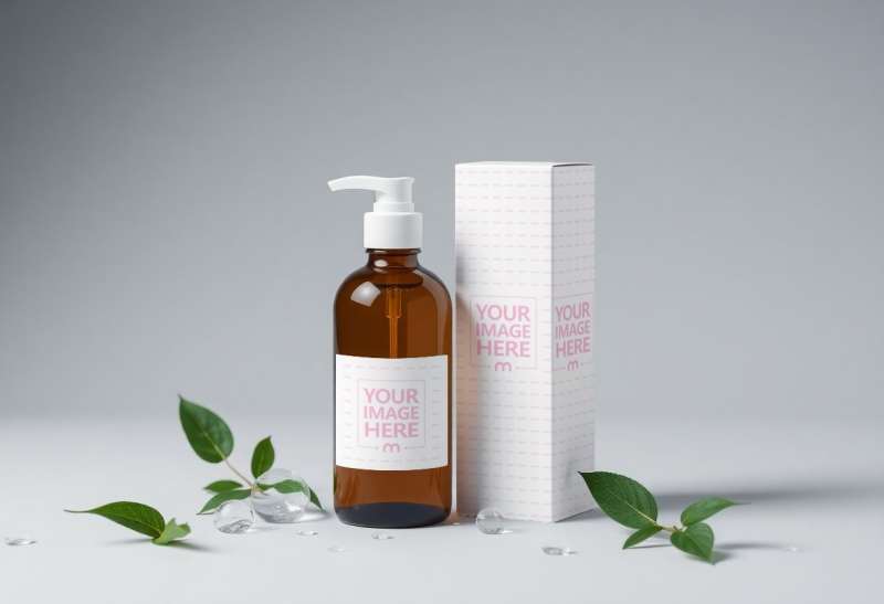 Bottle and Box Label Mockup with Leaves for Organic Products preview image