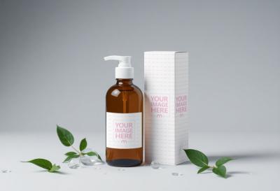 Bottle and Box Label Mockup with Leaves for Organic Products