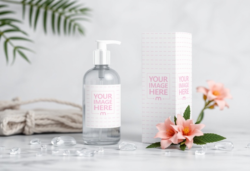 Bottle Label and Box Mockup for Natural Skincare Line preview image