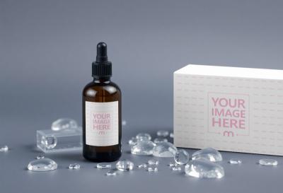 Amber Bottle and Box Mockup for Cosmetics Products