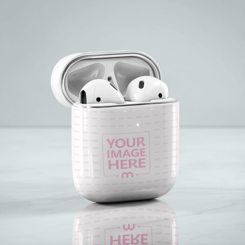 AirPods Mockup on Blue Background for Personalization preview image