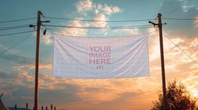 Outdoor Banner Mockup at Sunset for Advertising Display