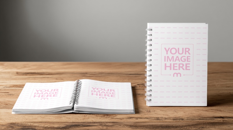 Notebook Pages Mockup on Wooden Floor for Stationery Branding preview image