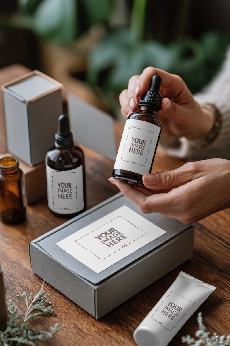 Amber Bottle Label Mockup for Artisan Shop Branding preview image