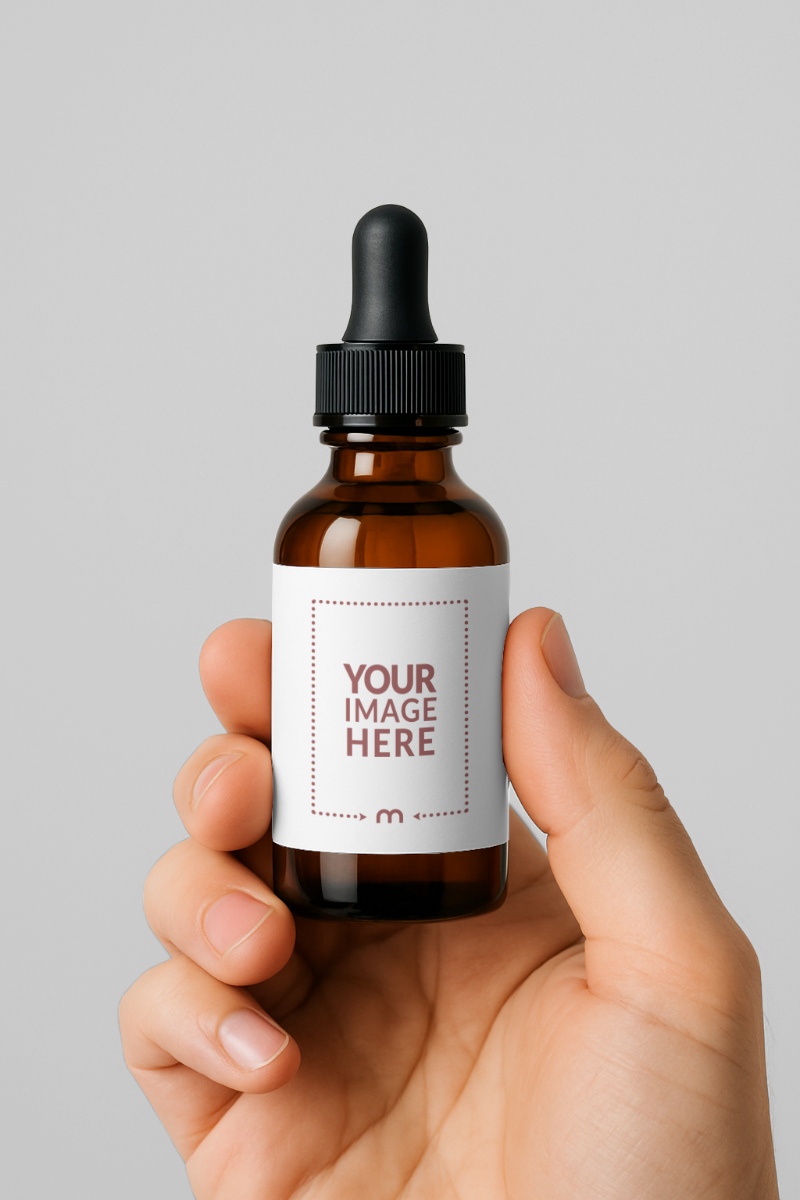 Amber Bottle Mockup in Hand for Promotional Display preview image