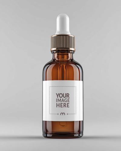 Amber Bottle Mockup on Minimal Neutral Background