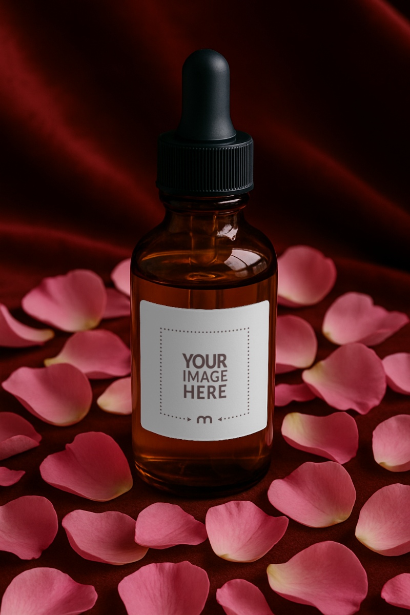 Amber Dropper Bottle Mockup on Rose Background for Beauty Products preview image