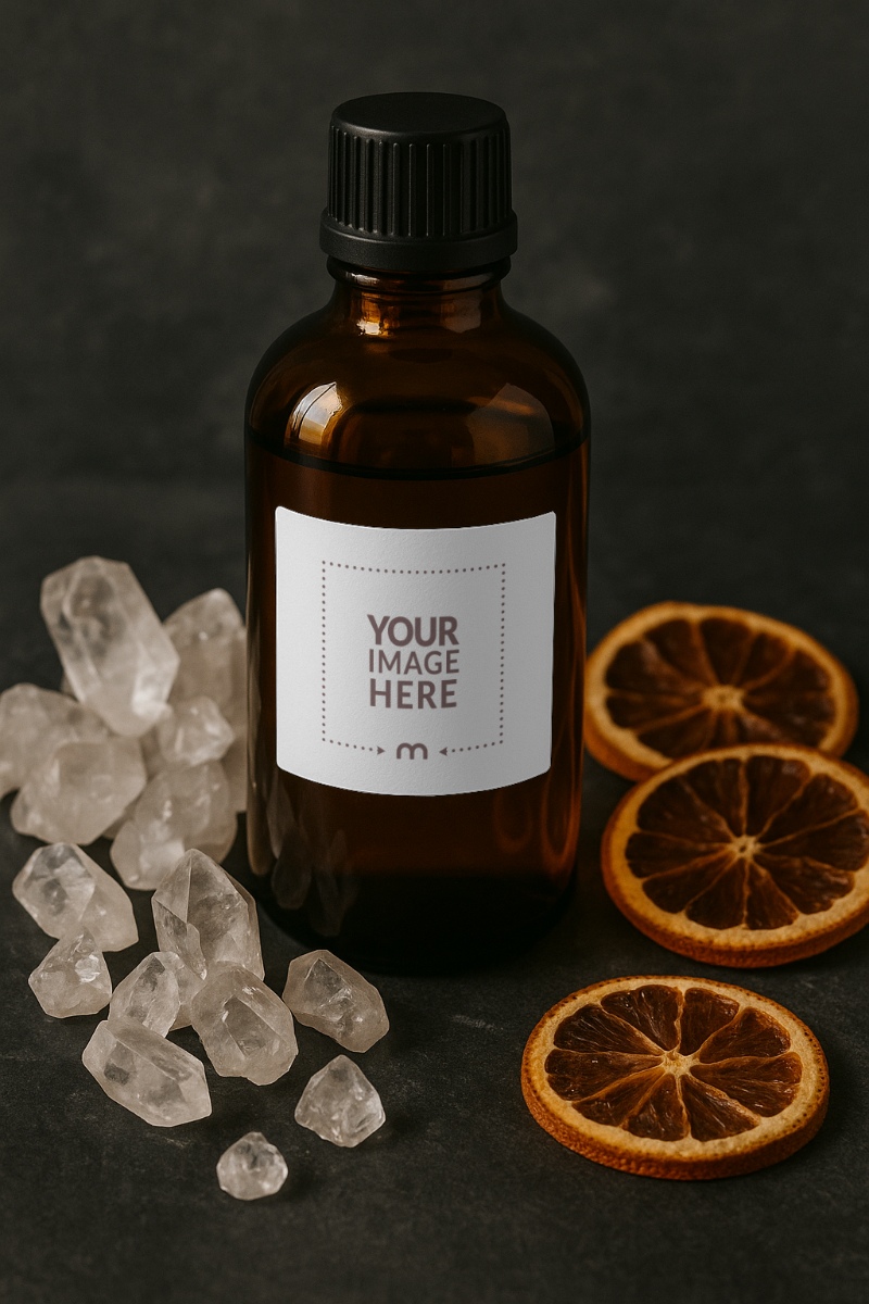 Amber Dropper Bottle Mockup with Cool Aesthetic Setup preview image