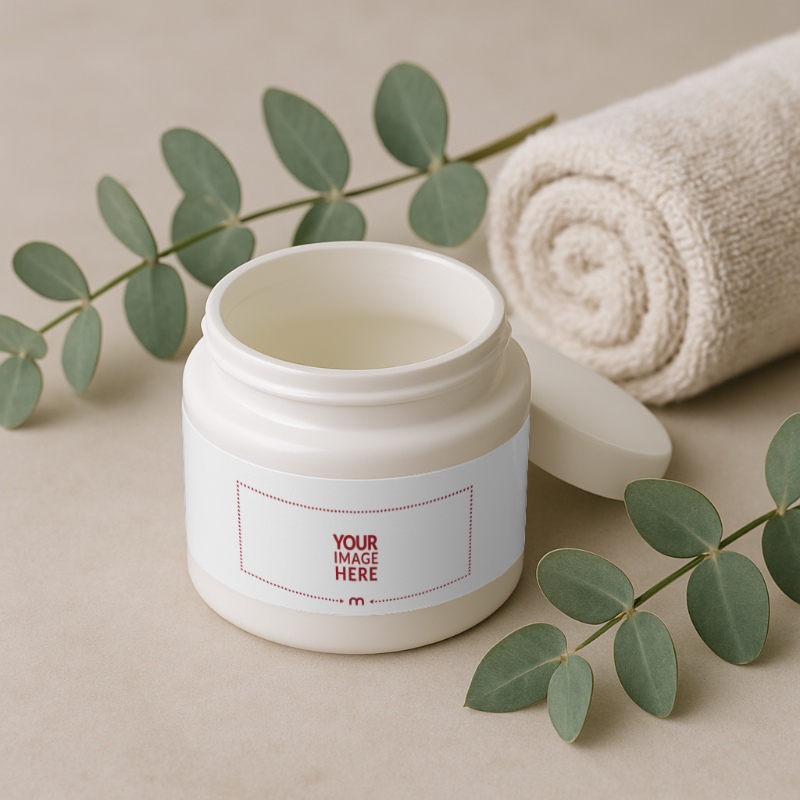 Cream Container Label Mockup with Spa Inspired Scene preview image
