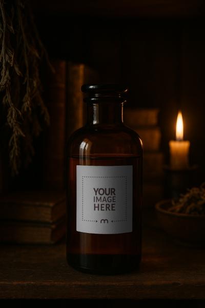 Dropper Bottle Label Mockup on Dark Background for Luxury Branding