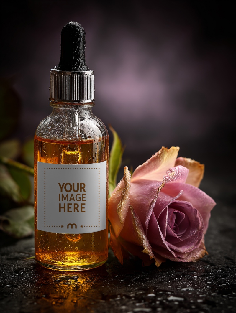 Dropper Bottle Mockup with Rose Themed Background preview image