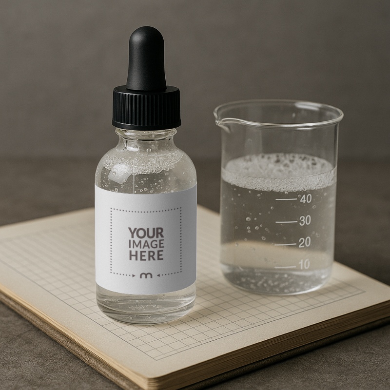 Dropper Bottle Label Mockup in Chemistry Lab Setting preview image