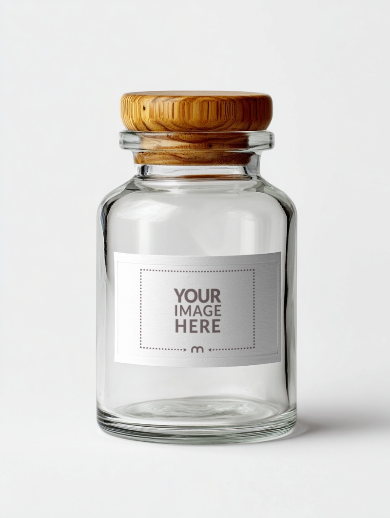 Glass Bottle Label Mockup with Wooden Cork for Organic Products preview image