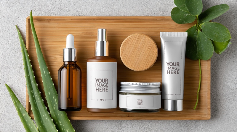 Top View Cosmetics Product Set Mockup for Branding preview image