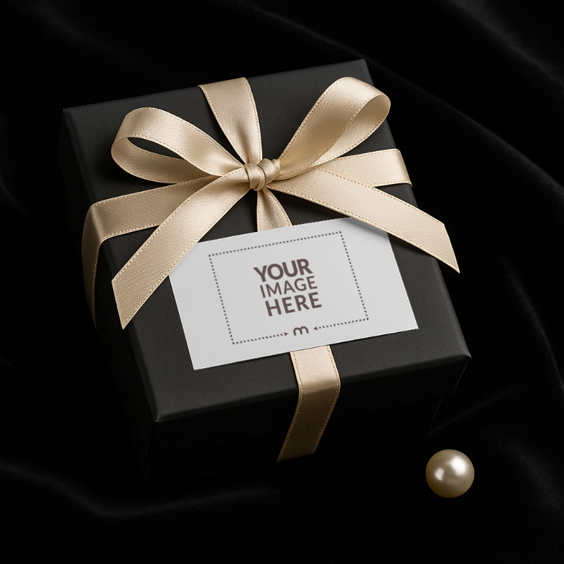 Gift Box Label Mockup with Golden Wrapping for Festive Packaging preview image
