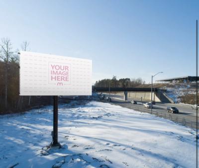 Outdoor Billboard Mockup in Snow-Covered Field for Winter Campaigns