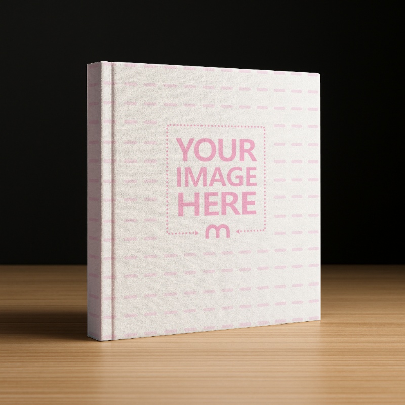 Square Book Cover Mockup on Wooden Floor on Dark Background preview image