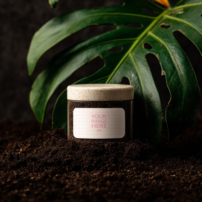 Bottle Label Mockup with Soil and Leaf for Eco-Friendly Products preview image