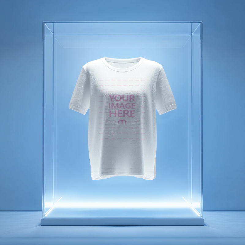Male T-Shirt Mockup in Glass Box for Premium Apparel Display Presentation preview image