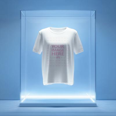 Male T-Shirt Mockup in Glass Box for Premium Apparel Display Presentation