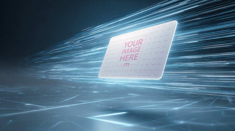 Business Card Mockup with Blue Light Trails for Futuristic Brand Identity preview image