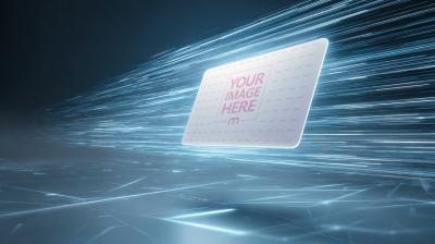 Business Card Mockup with Blue Light Trails for Futuristic Brand Identity