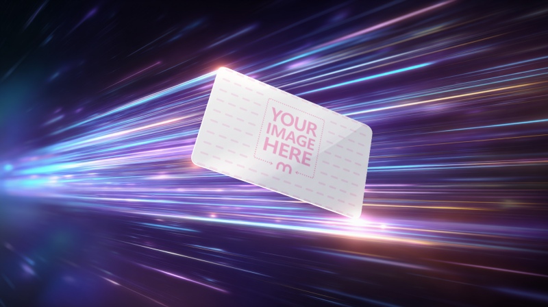 Business Card Mockup with Purple Light Trails for Tech Company Presentation preview image