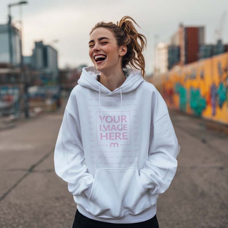 Women’s Hoodie Mockup in Urban Street Scene for Clothing Branding preview image