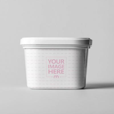 Square Ice-Cream Bucket Mockup on White Background