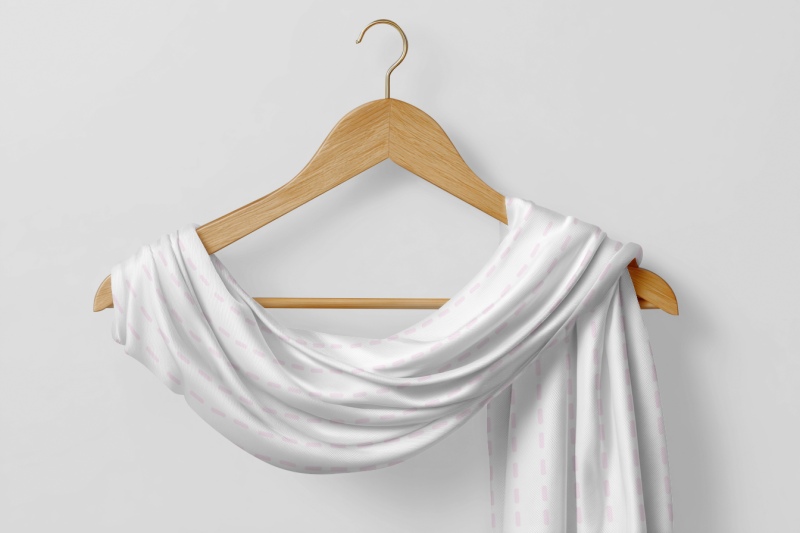 Long Scarf Mockup Hanging on Wooden Hanger for Boutique Wear preview image