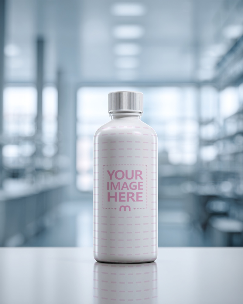 Bottle Mockup on Reflective Table for Skincare Product Showcase preview image