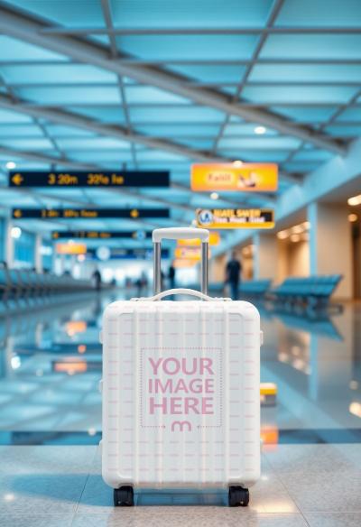 Baggage Mockup on Airport Floor for Travel Gear Advertisement