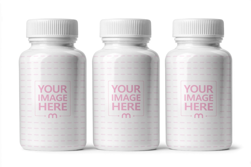 Trio Plastic Bottles Mockup on White Background for Health Supplement Promotion preview image