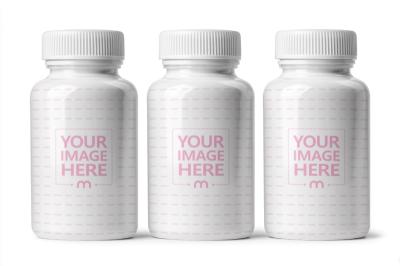 Trio Plastic Bottles Mockup on White Background for Health Supplement Promotion
