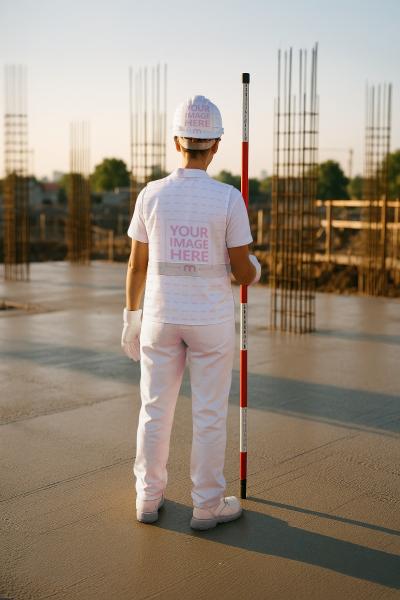 Back View Safety Vest Mockup with Man Holding Pole