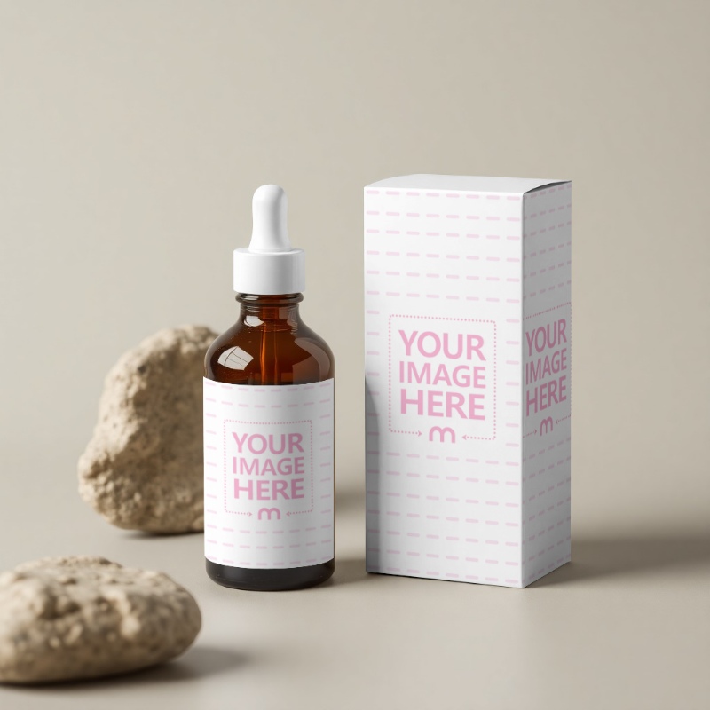 Amber Bottle Label and Box Mockup with Rocks Background Amber Bottle Label and Box Mockup with Rocks Background preview image